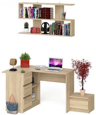 Мори компьютерный стол МС-16 левый + Тумба ТМП400.1 + Полка 1200, дуб сонома