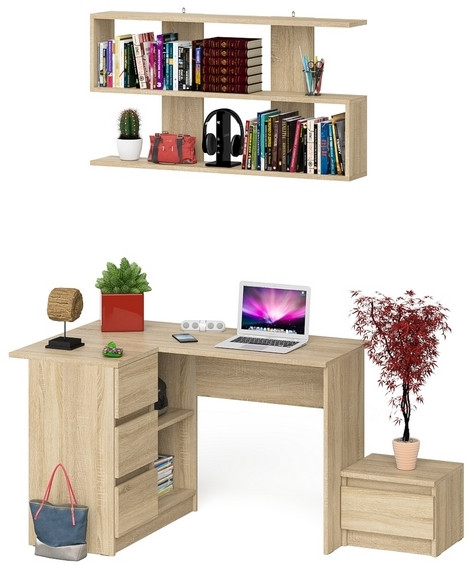 Мори компьютерный стол МС-16 левый + Тумба ТМП400.1 + Полка 1200, дуб сонома