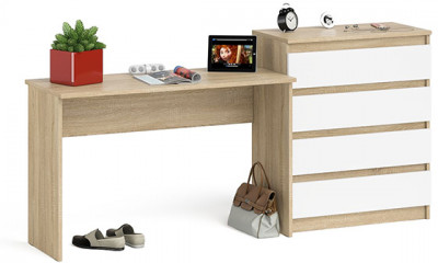 Мори письменный стол МСП1200.1 + Комод МК800.4, дуб сонома/белый