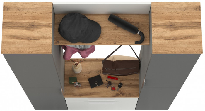 Октава Прихожая 51, белый шагрень/серый графит/дуб крафт золотой/фасады МДФ белый шагрень/серый графит