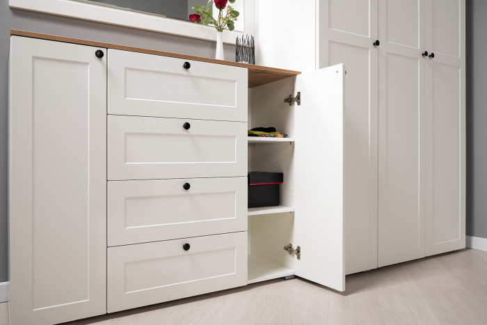 Остин 16.221 Комод + 16.121 Тумба для обуви + 13.257 Тумба, белый шагрень/дуб крафт золотой