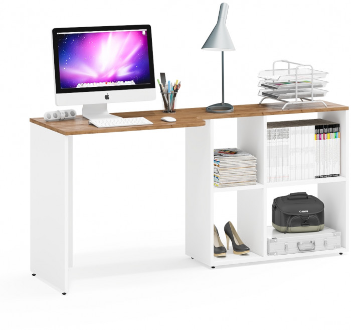 Лидер-8 Модуль Стол письменный трансформер, цвет белый шагрень/крафт золото, ШхГхВ 165х50/30х75 см. или 115х50/80х75 см., НЕ универсальная сборка