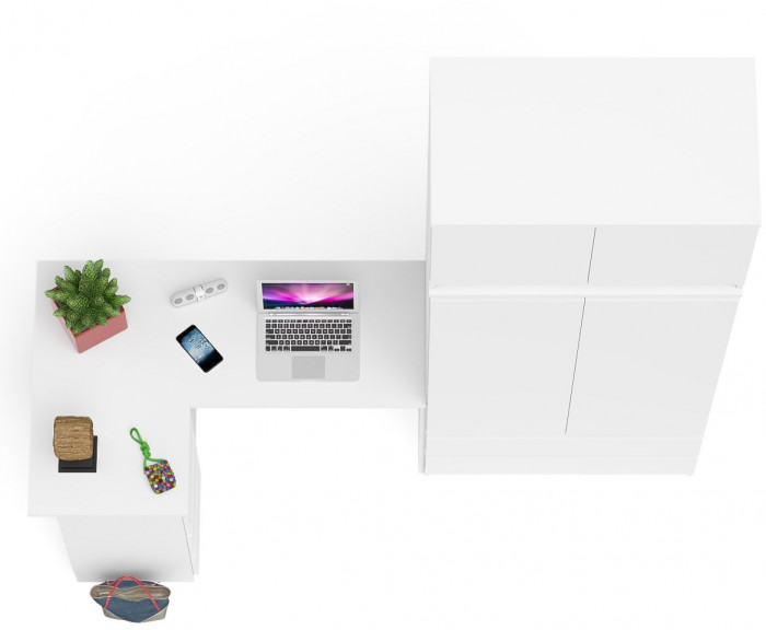 Мори Стол компьютерный МС-16 левый + Шкаф МШ900.1 + Антресоль МА900.1, цвет белый, ШхГхВ 214,8х84,9х234,2 см., выдвижные ящики слева, НЕ универс. сб.