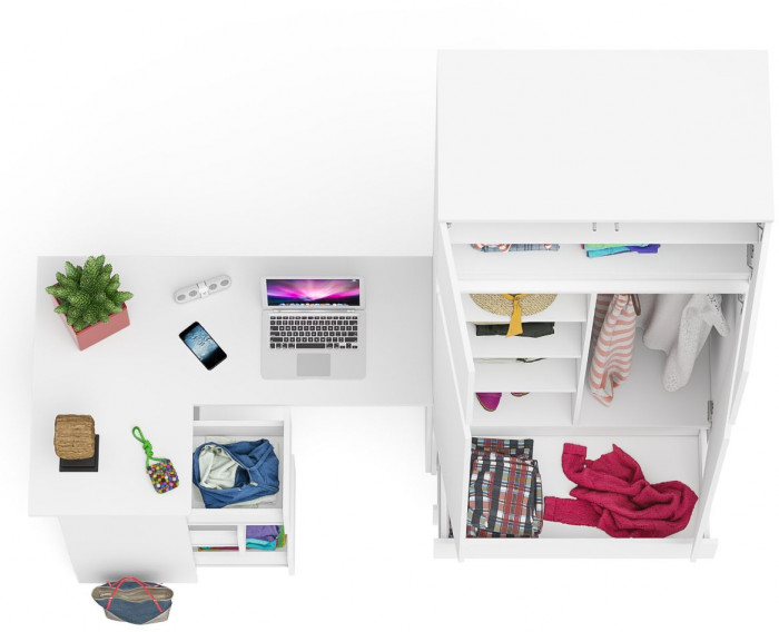 Мори Стол компьютерный МС-16 левый + Шкаф МШ900.1 + Антресоль МА900.1, цвет белый, ШхГхВ 214,8х84,9х234,2 см., выдвижные ящики слева, НЕ универс. сб.