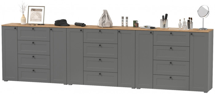Остин 16.221 Комод + 16.221 Комод + 16.221 Комод, серый графит/дуб крафт золотой