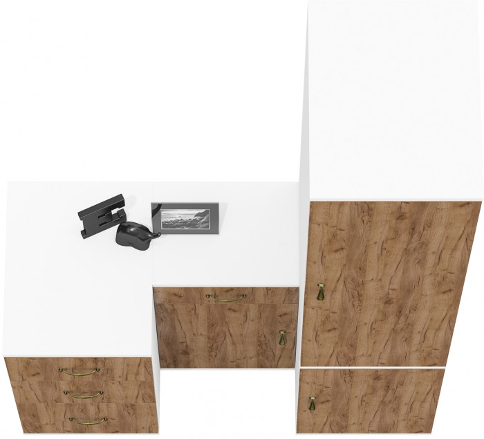 Лидер-8 Пенал МД 23Б + Тумба МД 3.15 + Тумба МД 3.16, белый шагрень/крафт золото