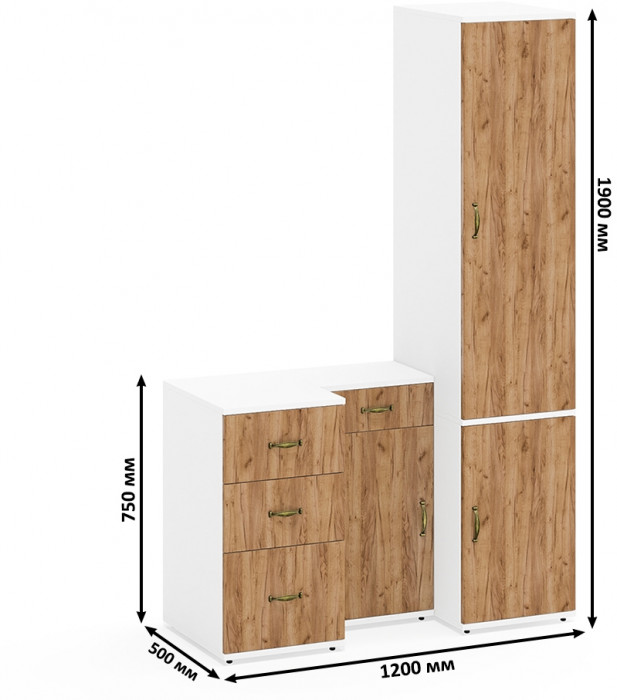 Лидер-8 Пенал МД 23Б + Тумба МД 3.15 + Тумба МД 3.16, белый шагрень/крафт золото
