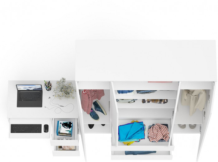 Мори компьютерный стол МС-6 правый + Шкаф МШ1600.1, белый