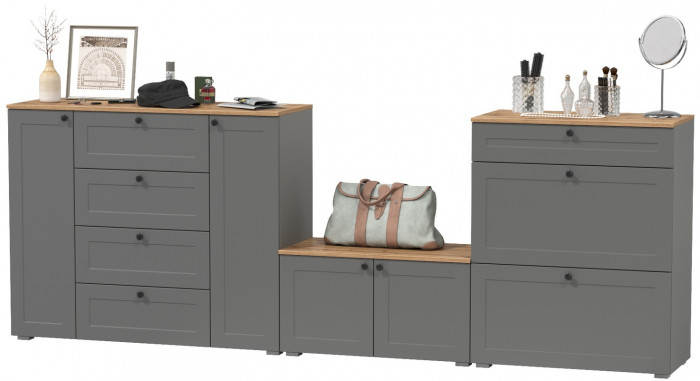 Остин 16.221 Комод + 16.121 Тумба для обуви + 13.257 Тумба, серый графит/дуб крафт золотой