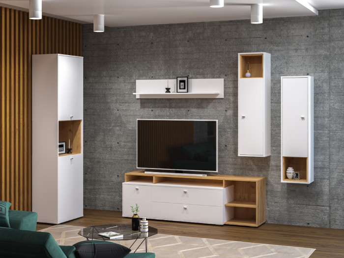 Бэль 10.04 Шкаф комбинированный, цвет дуб крафт золотой/белый премиум, ШхГхВ 55х36,6х200 см., универсальная сборка