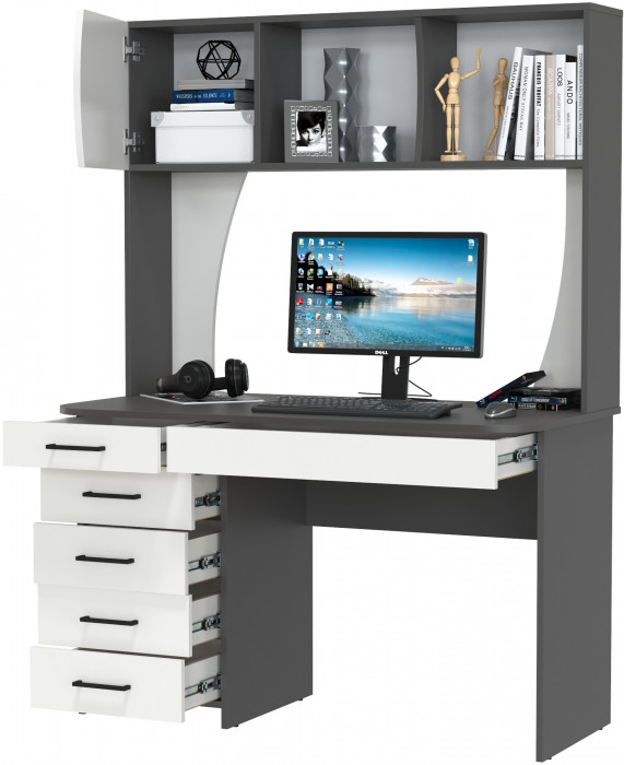 Стол рабочий 6-0606граф/бел Сигма, цвет графит/белый, ШхГхВ 120,5х60,5х166 см., НЕ универсальная сборка