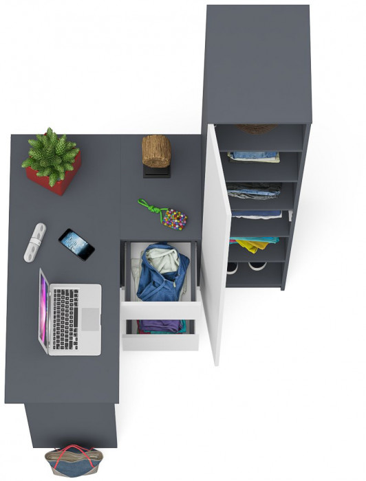 Мори компьютерный стол МС-16 правый + Пенал МШ400.1, графит/белый