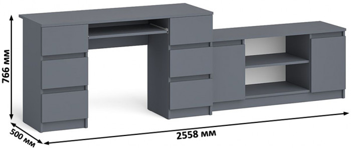 Мори компьютерный стол МС-2 + Тумба МТВ1200.1, графит