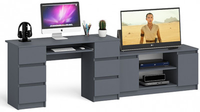 Мори Стол компьютерный МС-2 + Тумба МТВ1200.1, цвет графит, ШхГхВ 255,8х50х76,6 см., универсальная сборка
