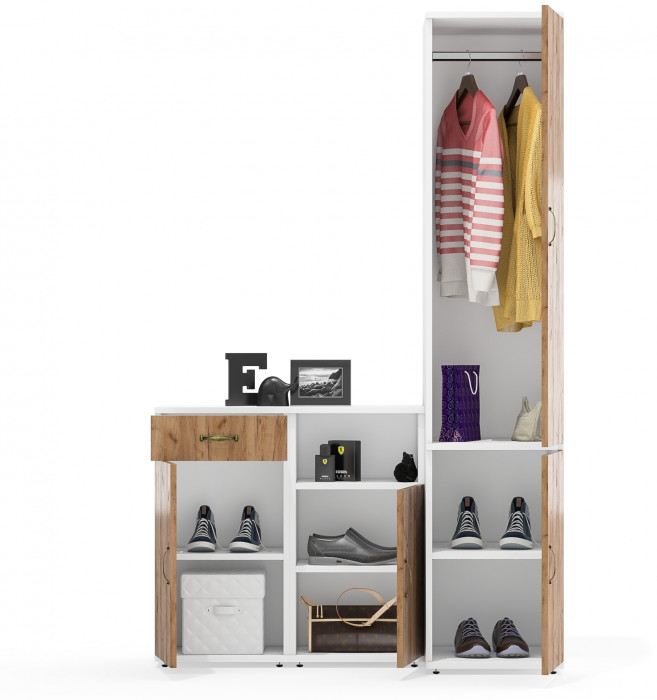 Лидер-8 Пенал МД 23Б + Тумба МД 3.15 + Тумба МД 3.19, белый шагрень/крафт золото