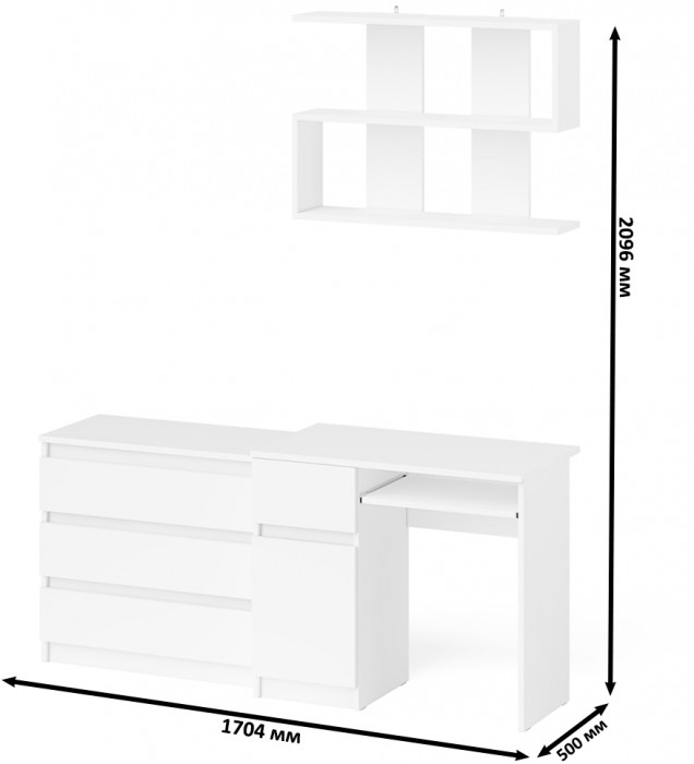 Мори компьютерный стол МС-1 левый + Комод МК800.1 + Полка 900, белый