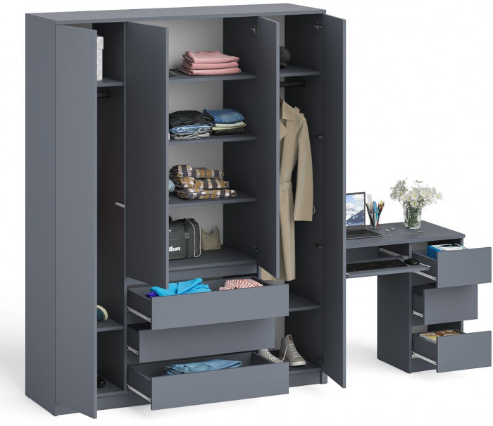 Мори компьютерный стол МС-6 правый + Шкаф МШ1600.1, графит