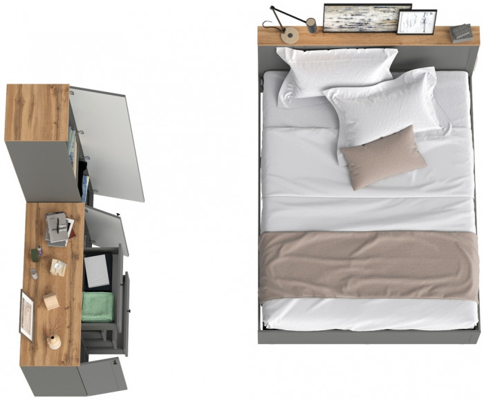 Остин 11.53 Кровать + ортопед + 13.227 Шкаф-пенал + 16.221 Комод, серый графит/дуб крафт золотой