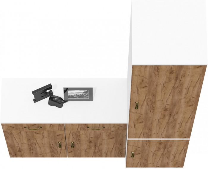 Лидер-8 Пенал МД 22Б + Тумба МД 3.15 + Тумба МД 3.15, цвет белый шагрень/крафт золото, ШхГхВ 120х37,5х190 см., универсальная сборка