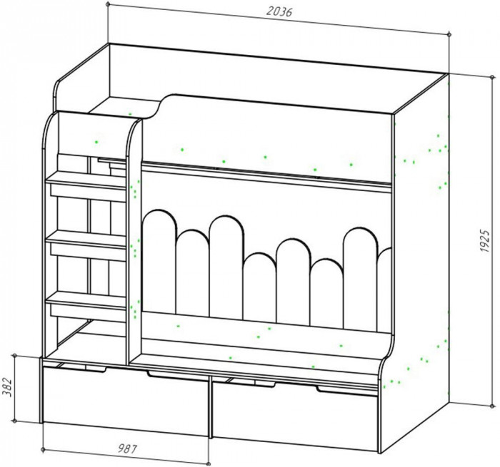 Бруно Чердак-кровать Дуб Вотан / Серый графит