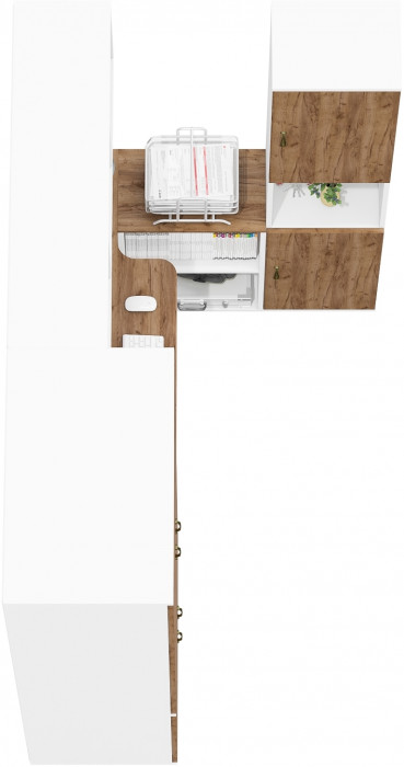 Лидер-8 Шкаф МД 19Б + Стол + Полка + Пенал, цвет белый шагрень/крафт золото, ШхГхВ 285х50/30х75/190 или 195х120х75/190 см., НЕ ун.сб.