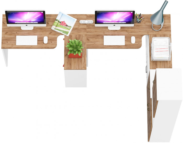 Лидер-8 Стол + Стол + Пенал + Тумба МД 3.15, белый шагрень/крафт золото