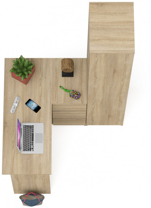 Мори компьютерный стол МС-16 правый + Пенал МШ400.1, дуб сонома