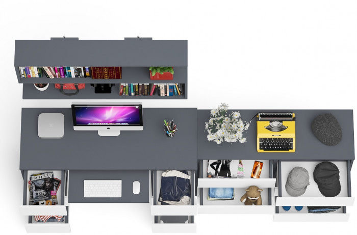 Мори компьютерный стол МС-2 + Комод МК1200.6 + Полка 1200, графит/белый