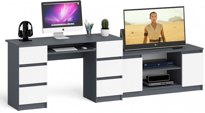 Мори компьютерный стол МС-2 + Тумба МТВ1200.1, графит/белый
