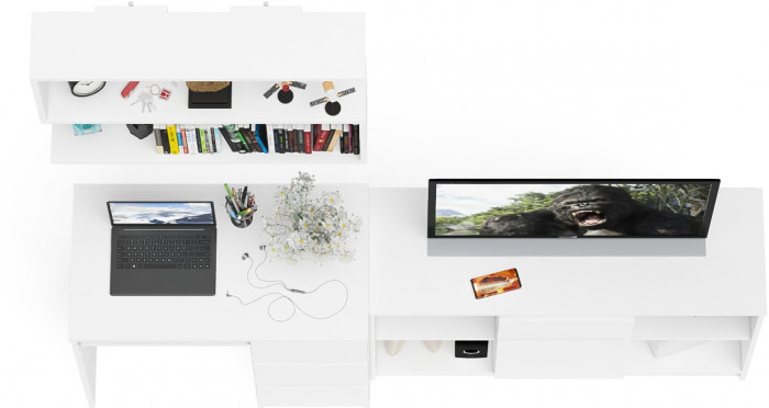 Мори компьютерный стол МС-6 правый + Тумба МТВ1204.1 + Полка 900, белый