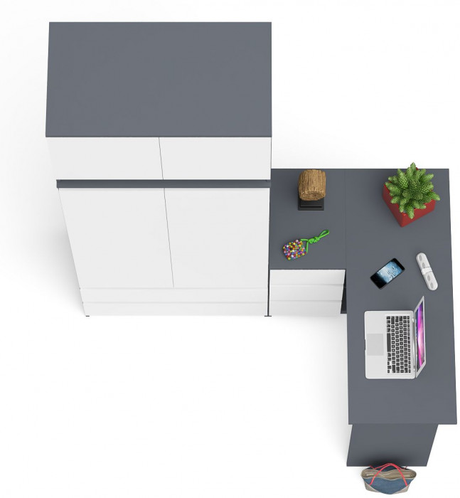 Мори Стол компьютерный МС-16 левый + Шкаф МШ900.1 + Антресоль МА900.1, цвет графит/белый, ШхГхВ 214,8х84,9х234,2 см., выдвиж. ящики слева, НЕ ун. сб.