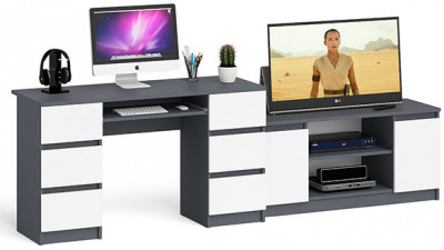 Мори Стол компьютерный МС-2 + Тумба МТВ1200.1, цвет графит/белый, ШхГхВ 255,8х50х76,6 см., универсальная сборка