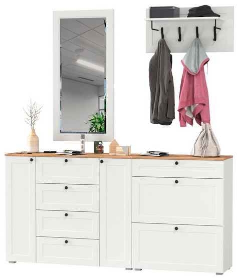 Остин Прихожая 56, белый шагрень/дуб крафт золотой