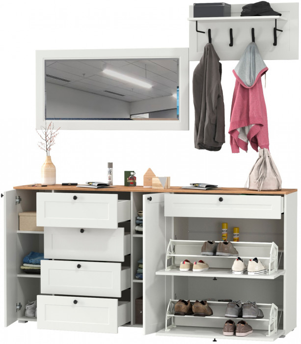 Остин Прихожая 56, белый шагрень/дуб крафт золотой