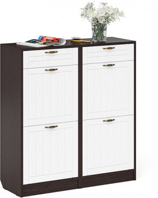 Прихожая П-6 Тумба для обуви 2 секции + Тумба для обуви 2 секции, венге/фасады МДФ белое дерево фрезеровка прованс