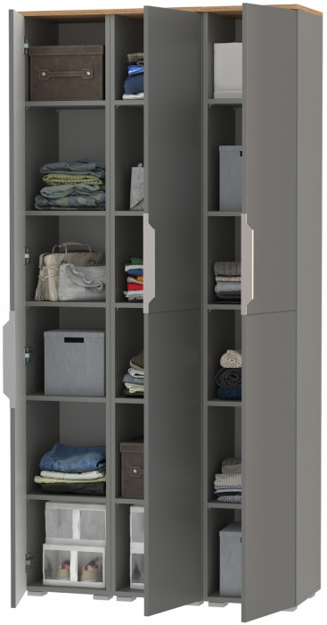 Октава 13.228 Шкаф-пенал + 13.228 Пенал + 13.228 Пенал, цвет серый графит/дуб крафт золотой/фасады МДФ серый графит, ШхГхВ 96,6х35,3х197,6 см, ун. сб.