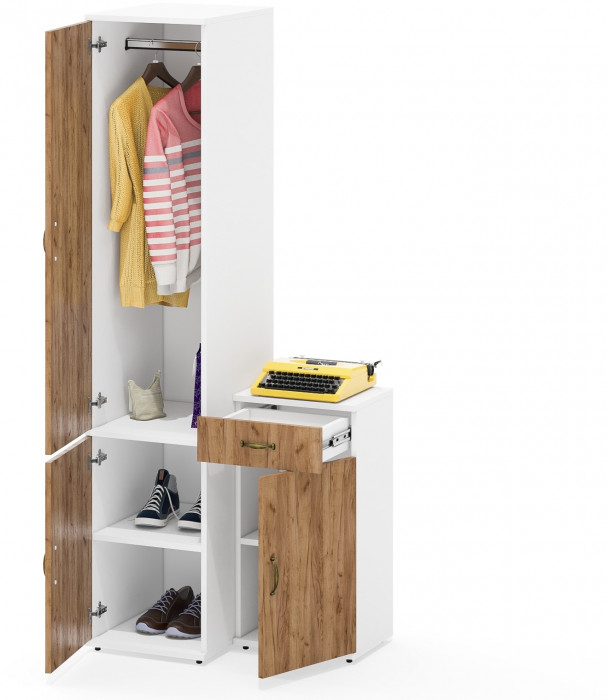 Лидер-8 Пенал МД 23Б + Тумба МД 3.15, белый шагрень/крафт золото