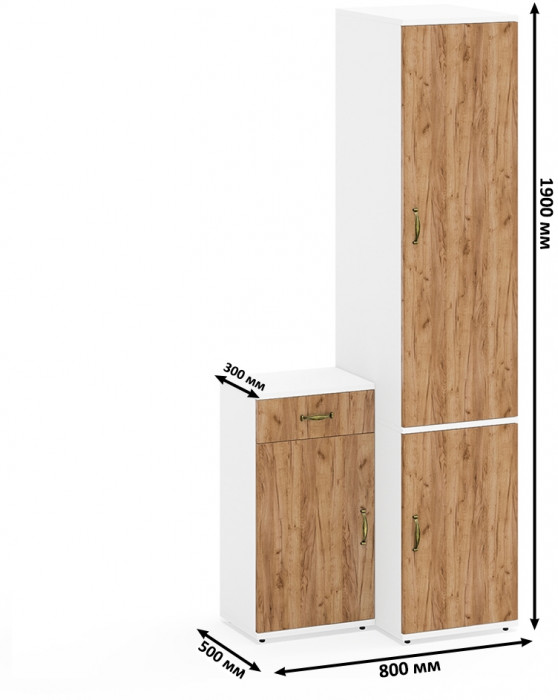 Лидер-8 Пенал МД 23Б + Тумба МД 3.15, белый шагрень/крафт золото