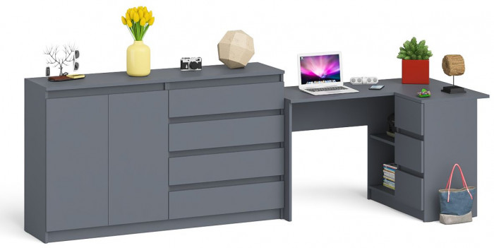 Мори компьютерный стол МС-16 правый + Комод МК1600.1, графит
