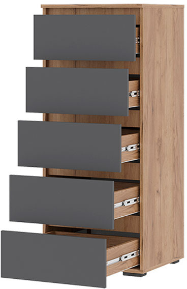 Хелен КМ 03 Комод 502 5 ящиков (0,502х1,188х0,460) серый графит/дуб крафт золото
