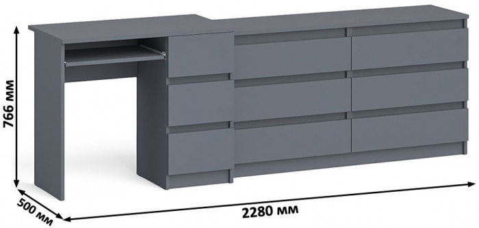 Мори компьютерный стол МС-6 правый + Комод МК1380.6, графит