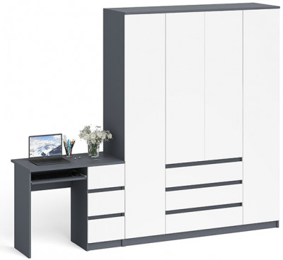 Мори компьютерный стол МС-6 правый + Шкаф МШ1600.1, графит/белый