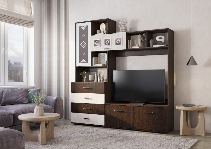 Стенка в гостиную Белла, венге/ясень белый