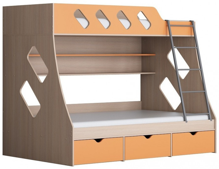 Дельта-20.01 Детская двухъярусная кровать с лестницей (Розовый, Ясень шимо светлый)