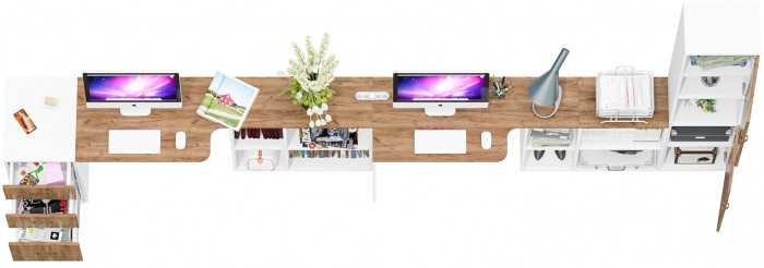 Лидер-8 Стол + Стол + Пенал + Тумба МД 3.16, белый шагрень/крафт золото