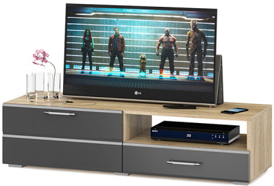 Тумба под ТВ Ларго 1,4, цвет корпус дуб сонома/фасады МДФ графитово-серый глянец, ШхГхВ 140х46х35 см., НЕ универсальная сборка