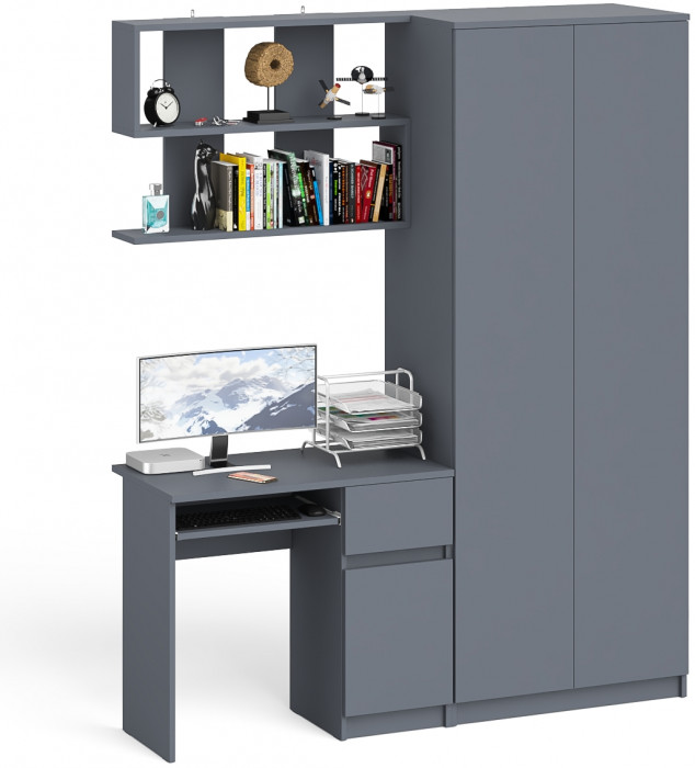 Мори компьютерный стол МС-1 правый + Шкаф МШ800.1 + Полка 900, графит