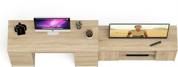 Мори компьютерный стол МС-2 + Тумба МТВ1200.1, дуб сонома