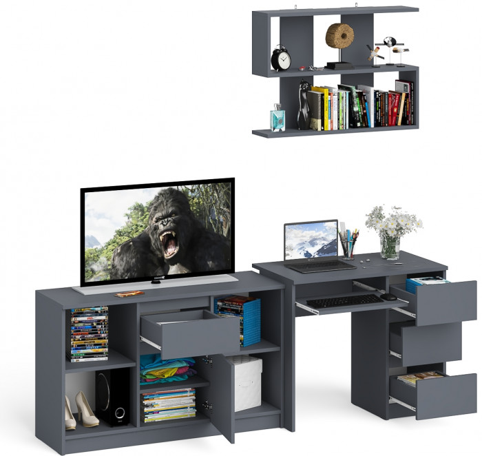 Мори компьютерный стол МС-6 правый + Тумба МТВ1204.1 + Полка 900, графит
