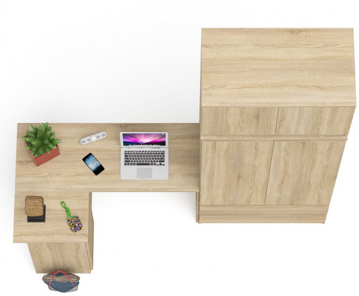 Мори Стол компьютерный МС-16 левый + Шкаф МШ900.1 + Антресоль МА900.1, цвет дуб сонома, ШхГхВ 214,8х84,9х234,2 см., выдвиж. ящики слева, НЕ ун. сб.
